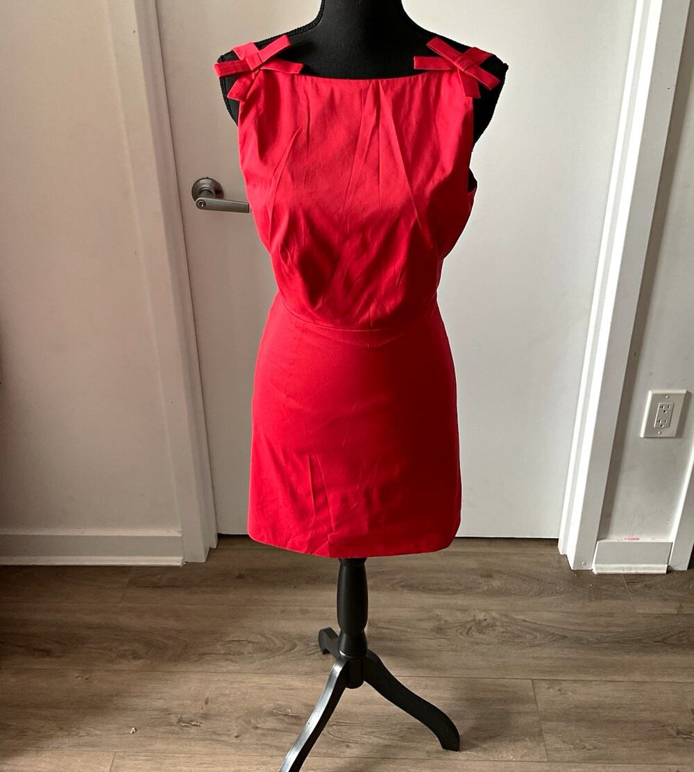 Lilly Sisto for Giannibini Red A-Line Square Neck Bow Lined Zip Dress Sz 4